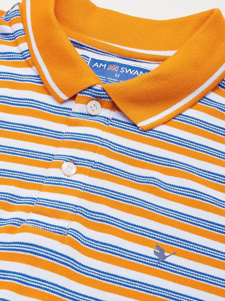 Premium Orange Cotton Striped Half Sleeve Polo