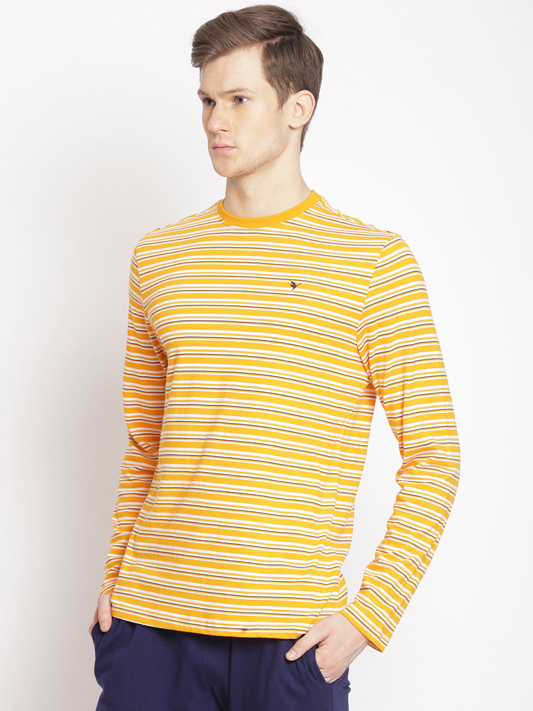 MENS PREMIUM COTTON STRIPED FULL SLEEVE CREW NECK T-SHIRTS