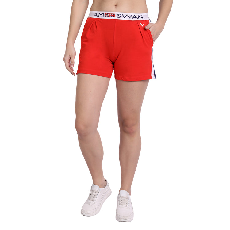 WOMENS PREMIUM RED COTTON LYCRA SMART FIT SHORTS