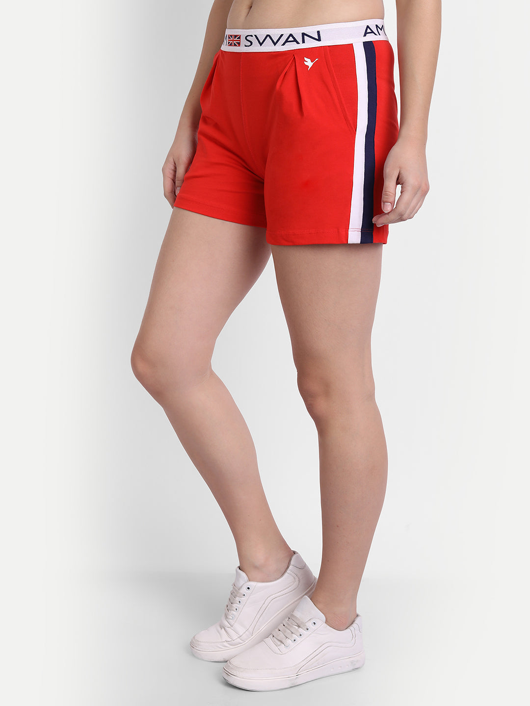 WOMENS PREMIUM RED COTTON LYCRA SMART FIT SHORTS