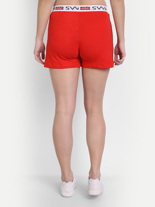 WOMENS PREMIUM RED COTTON LYCRA SMART FIT SHORTS