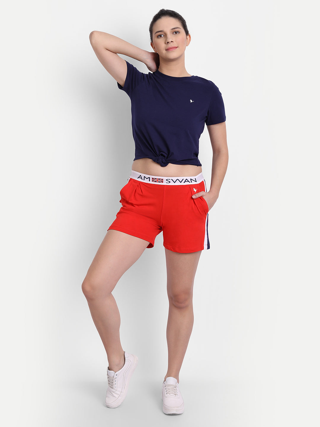 WOMENS PREMIUM RED COTTON LYCRA SMART FIT SHORTS
