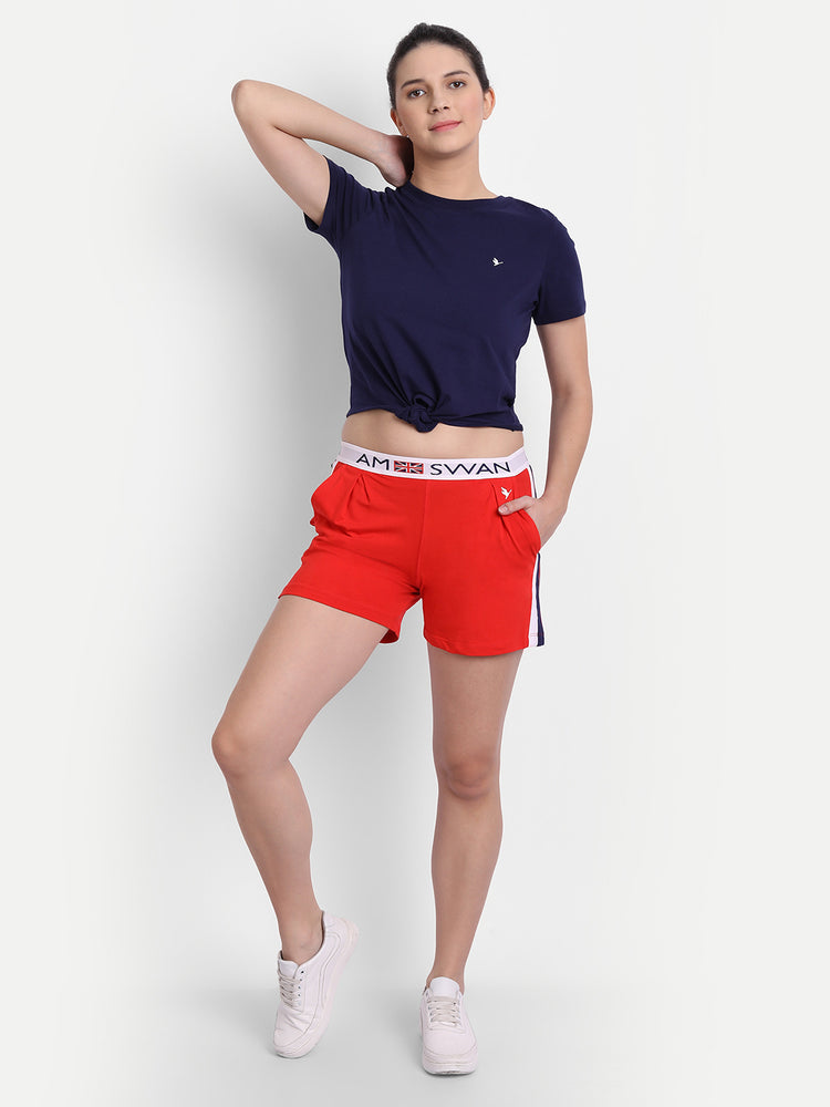 WOMENS PREMIUM RED COTTON LYCRA SMART FIT SHORTS