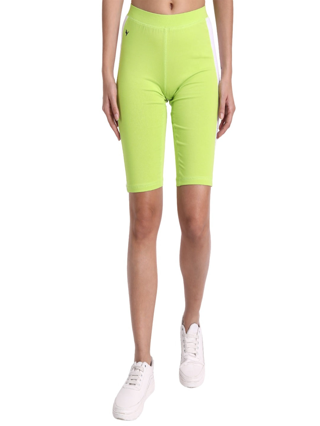 WOMENS PREMIUM GREEN & WHITE COTTON LYCRA SMART FIT SHORTS