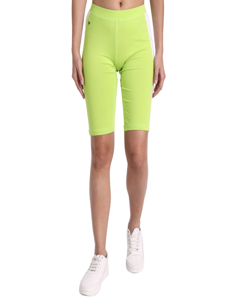 WOMENS PREMIUM GREEN & WHITE COTTON LYCRA SMART FIT SHORTS