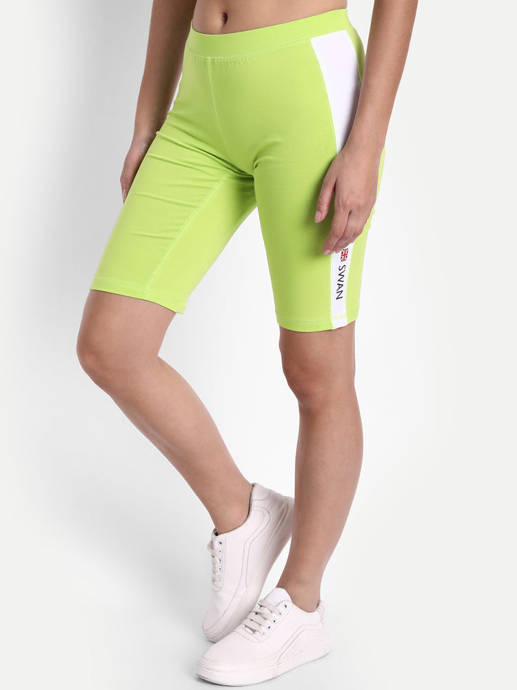 WOMENS PREMIUM GREEN & WHITE COTTON LYCRA SMART FIT SHORTS