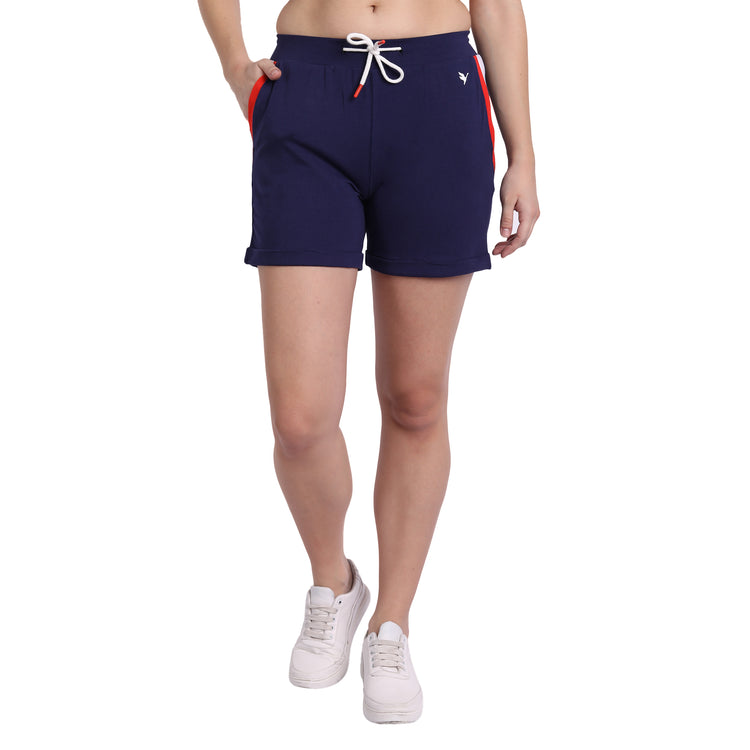 WOMENS PREMIUM NAVY COTTON LYCRA SMART FIT SHORTS