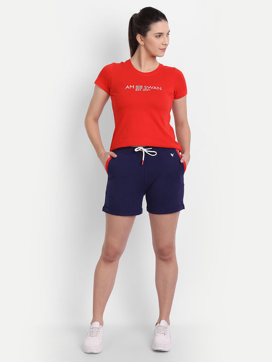 WOMENS PREMIUM NAVY COTTON LYCRA SMART FIT SHORTS