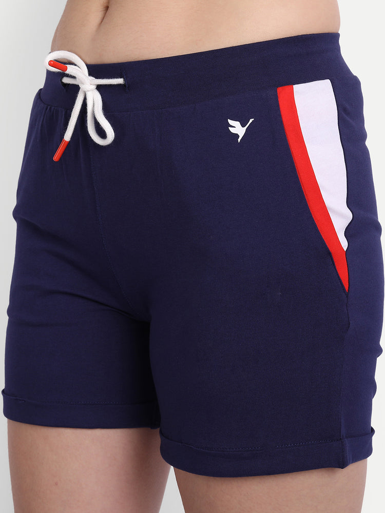 WOMENS PREMIUM NAVY COTTON LYCRA SMART FIT SHORTS