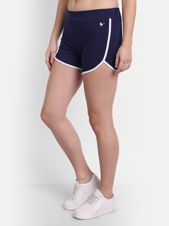 WOMENS PREMIUM NAVY COTTON LYCRA SMART FIT ELASTICATED SHORTS