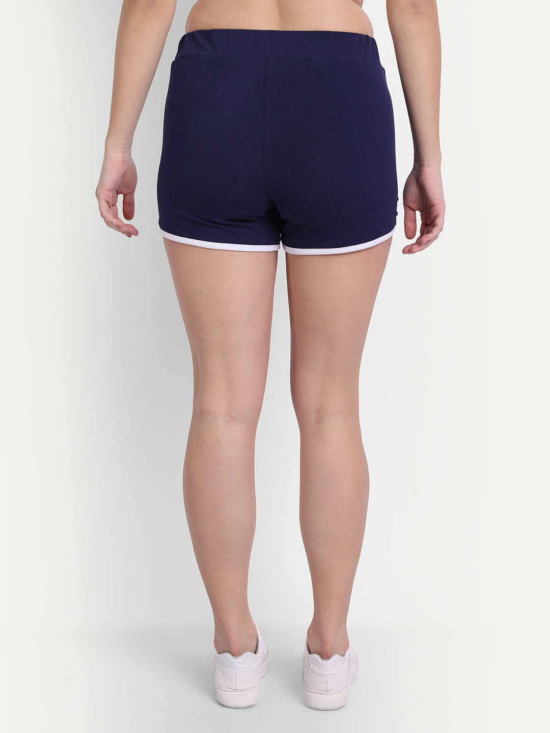 WOMENS PREMIUM NAVY COTTON LYCRA SMART FIT ELASTICATED SHORTS