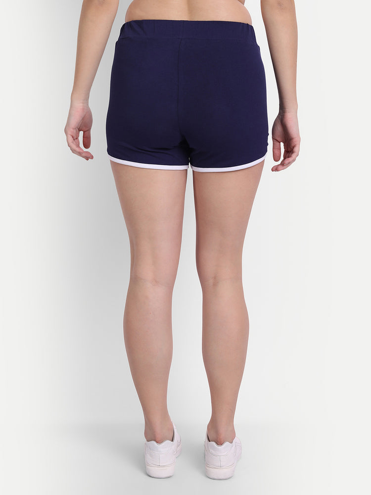 WOMENS PREMIUM NAVY COTTON LYCRA SMART FIT ELASTICATED SHORTS