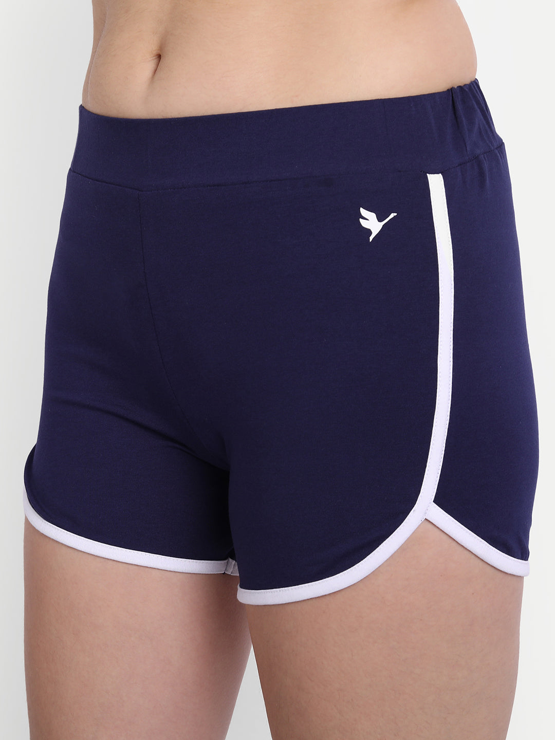 WOMENS PREMIUM NAVY COTTON LYCRA SMART FIT ELASTICATED SHORTS