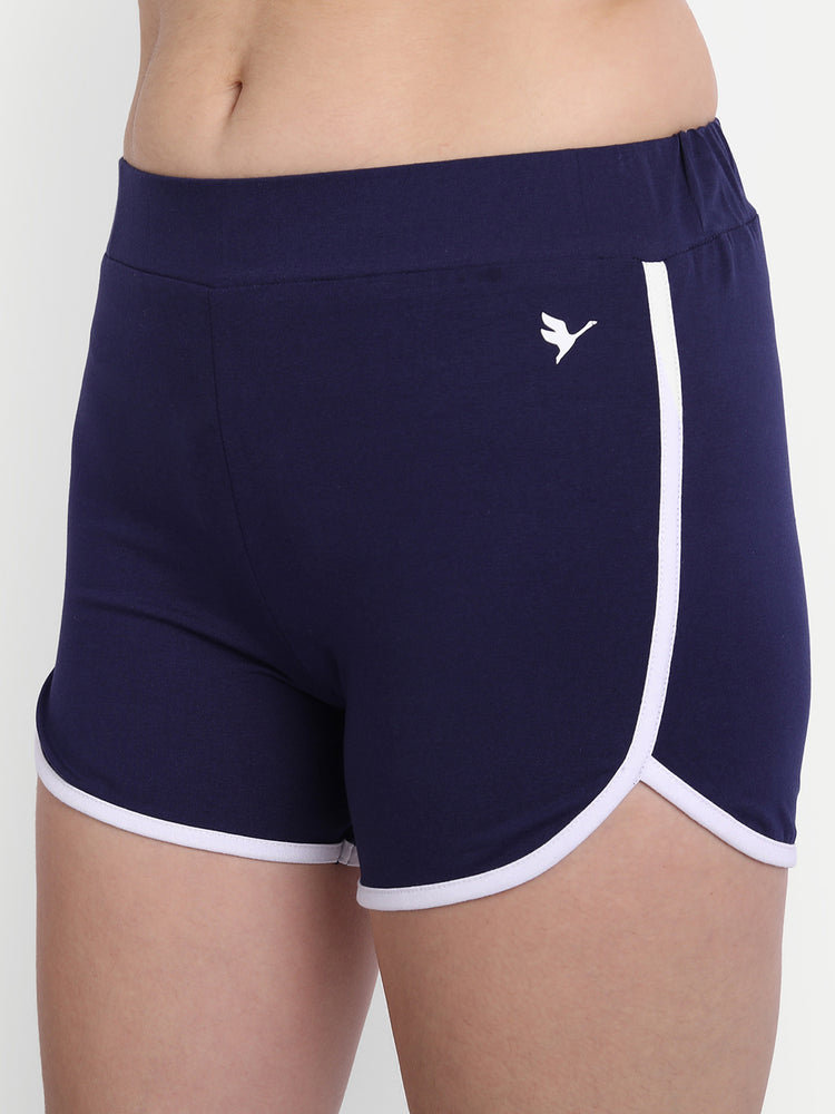 WOMENS PREMIUM NAVY COTTON LYCRA SMART FIT ELASTICATED SHORTS