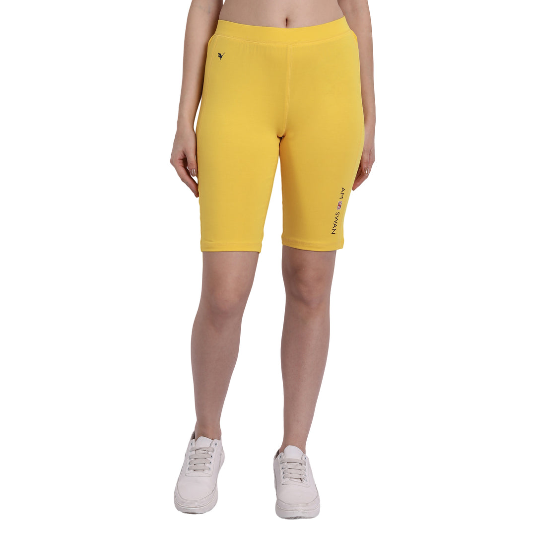 WOMENS PREMIUM YELLOW COTTON LYCRA SMART FIT SHORTS