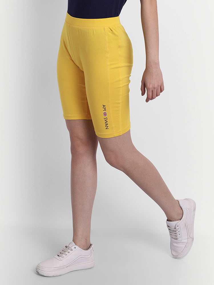 WOMENS PREMIUM YELLOW COTTON LYCRA SMART FIT SHORTS
