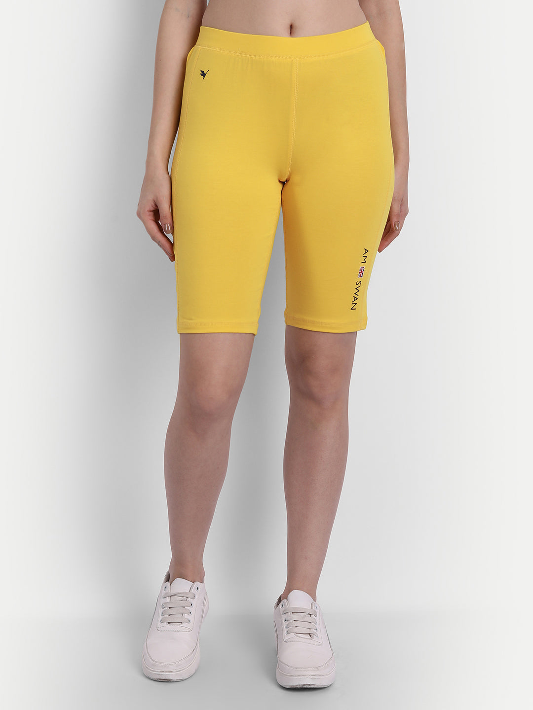 WOMENS PREMIUM YELLOW COTTON LYCRA SMART FIT SHORTS