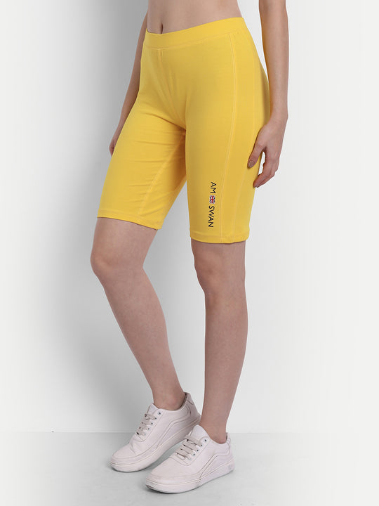WOMENS PREMIUM YELLOW COTTON LYCRA SMART FIT SHORTS