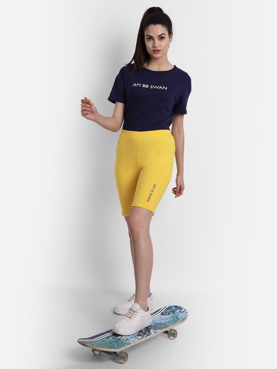 WOMENS PREMIUM YELLOW COTTON LYCRA SMART FIT SHORTS