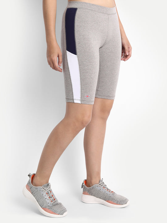 WOMENS PREMIUM GREY & NAVY COTTON LYCRA SMART FIT SHORTS