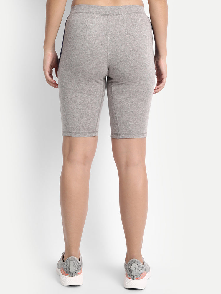 WOMENS PREMIUM GREY & NAVY COTTON LYCRA SMART FIT SHORTS