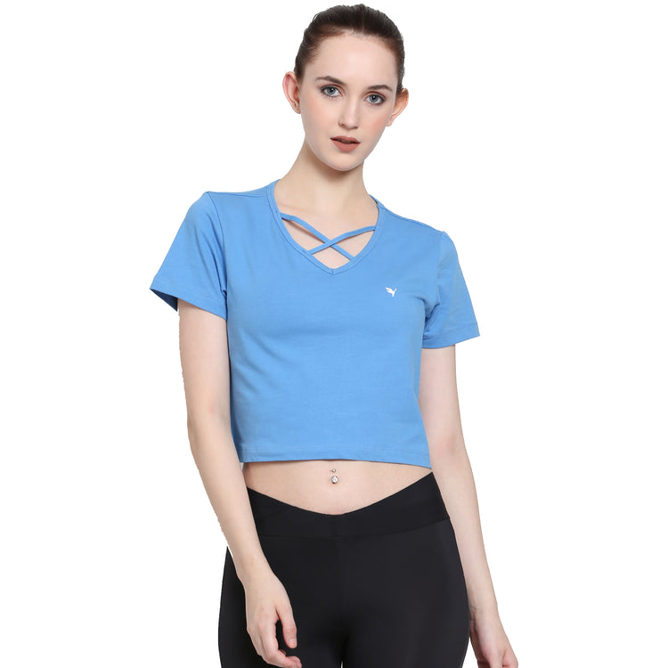 Women'S Premium Cotton Lycra Smart Fit Half Sleeve Solid V-Neck T-Shirts