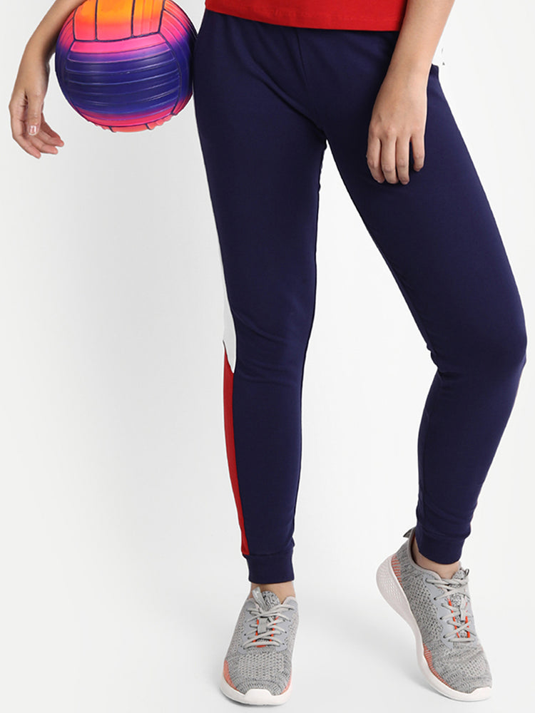 Womens Premium Cotton Printed Colourblocked Track Pants