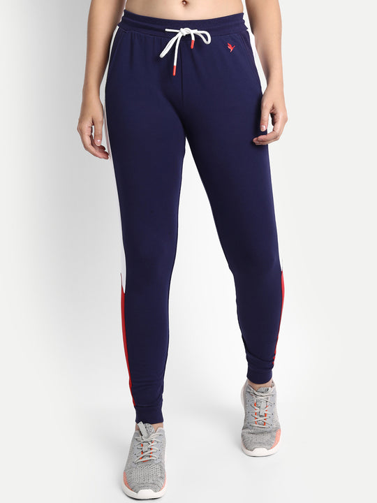 Womens Premium Cotton Printed Colourblocked Track Pants