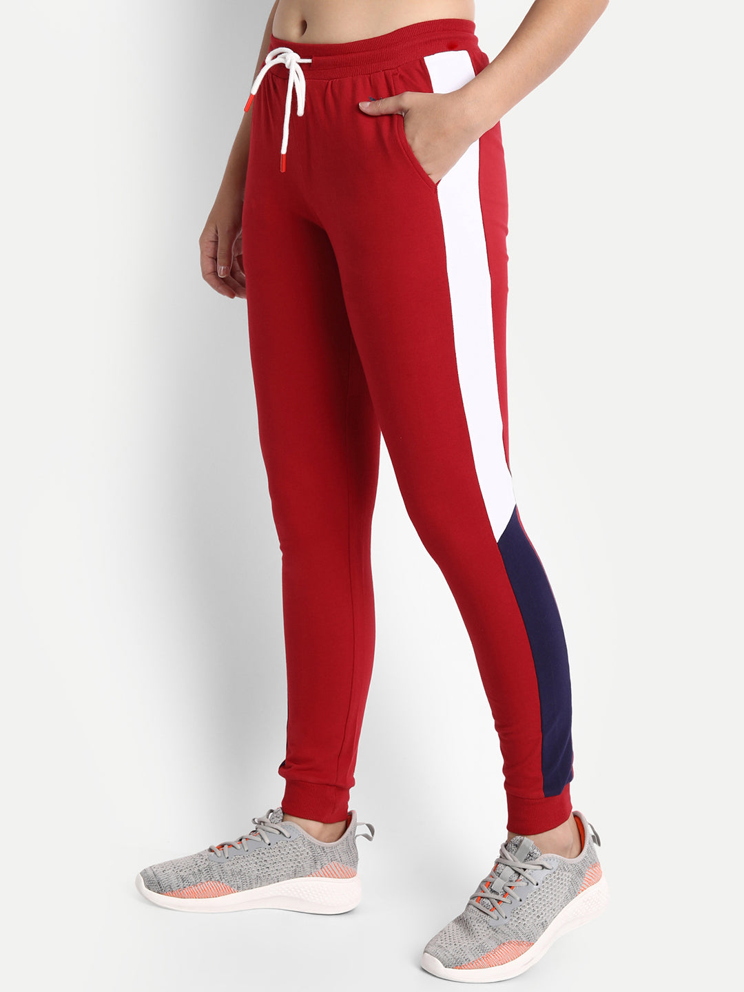 Womens Premium Cotton Printed Colourblocked Track Pants