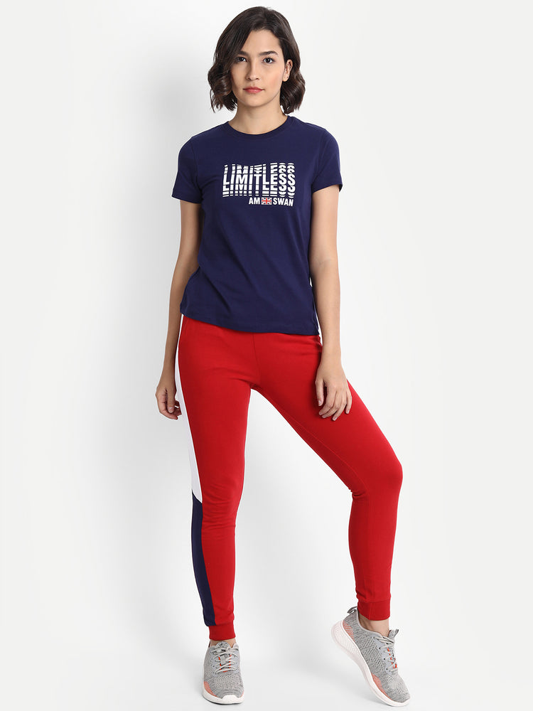 Womens Premium Cotton Printed Colourblocked Track Pants