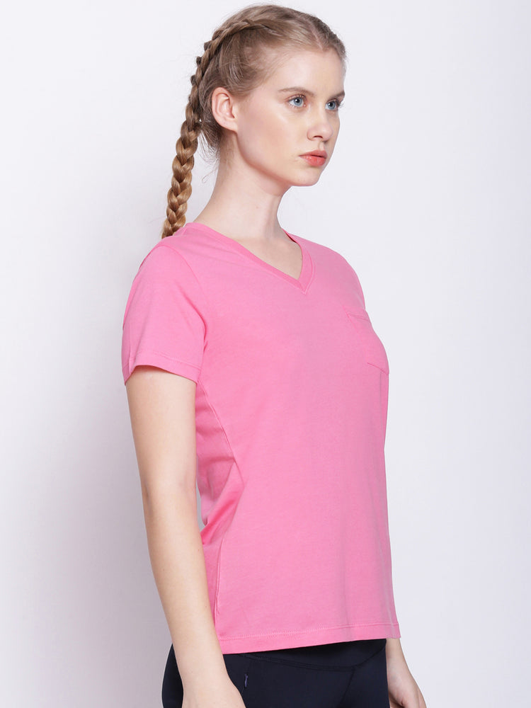 Women'S Premium Cotton Solid V- Neck Half Sleeve T-Shirts