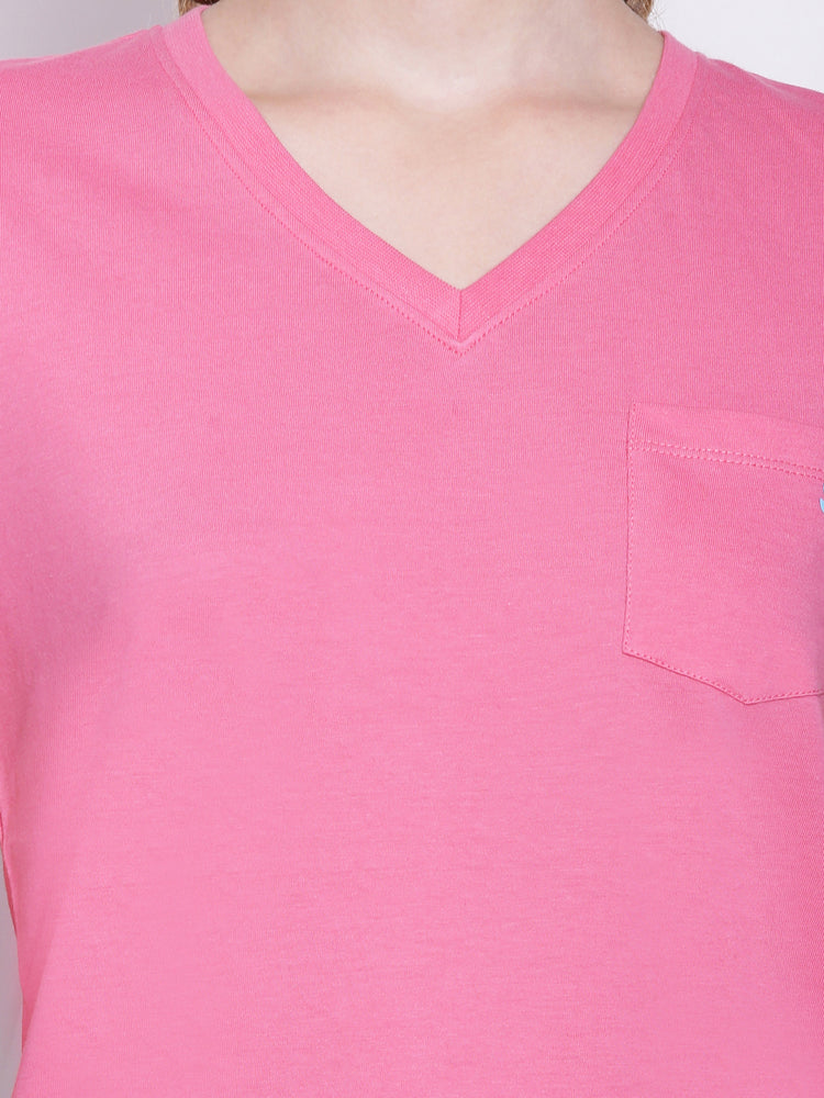 Women'S Premium Cotton Solid V- Neck Half Sleeve T-Shirts