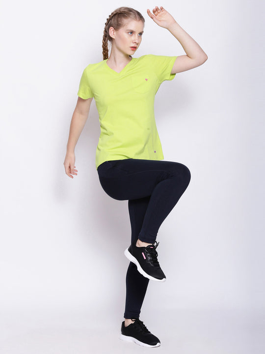 Womens Premium Cotton Solid V- Neck Half Sleeve T-Shirts