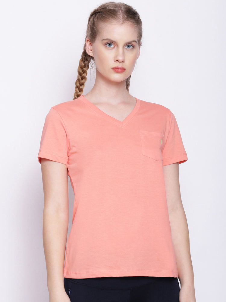 Womens Premium Cotton Solid V- Neck Half Sleeve T-Shirts