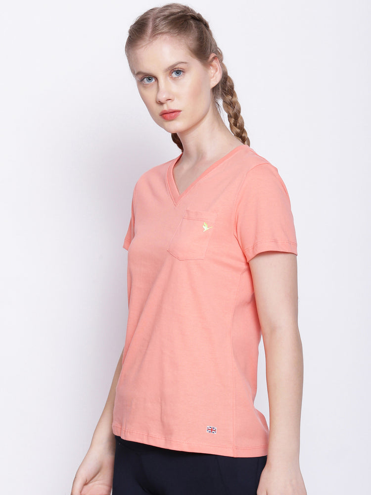 Womens Premium Cotton Solid V- Neck Half Sleeve T-Shirts