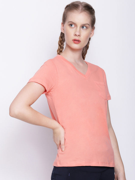 Womens Premium Cotton Solid V- Neck Half Sleeve T-Shirts