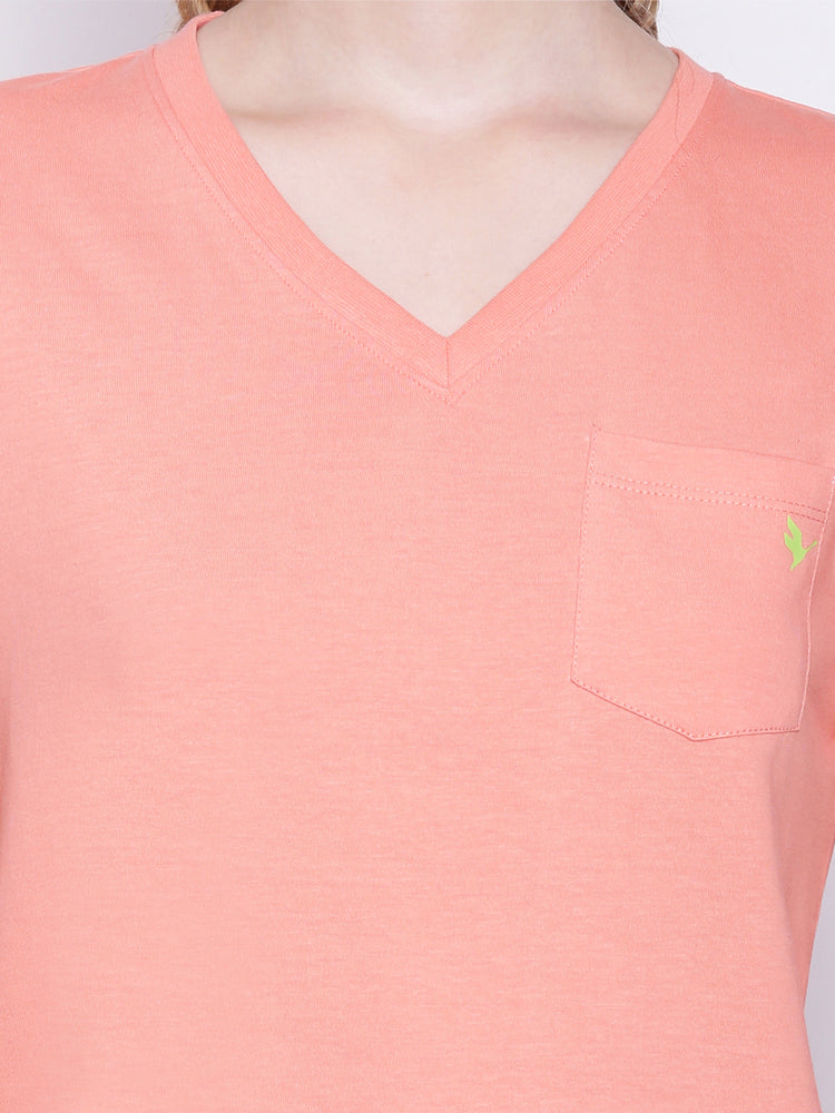 Womens Premium Cotton Solid V- Neck Half Sleeve T-Shirts