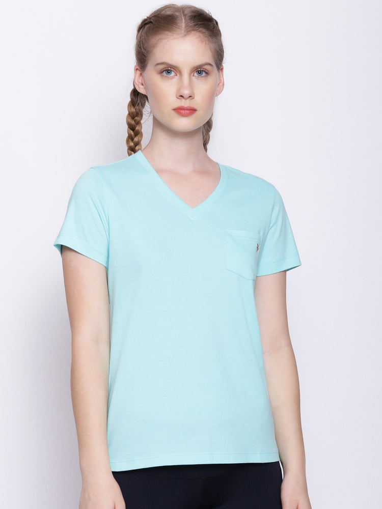 Womens Premium Cotton Solid V- Neck Half Sleeve T-Shirts