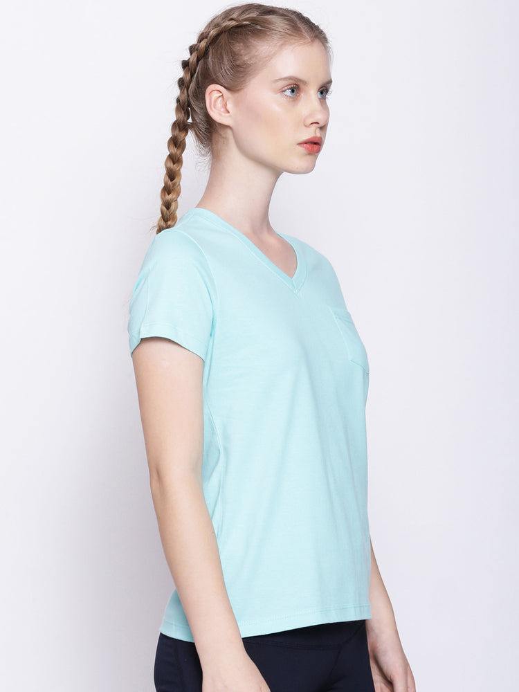 Womens Premium Cotton Solid V- Neck Half Sleeve T-Shirts