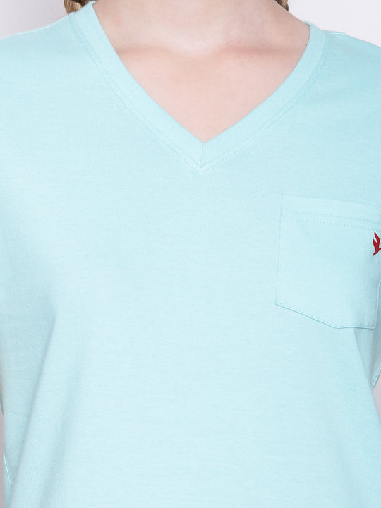 Womens Premium Cotton Solid V- Neck Half Sleeve T-Shirts