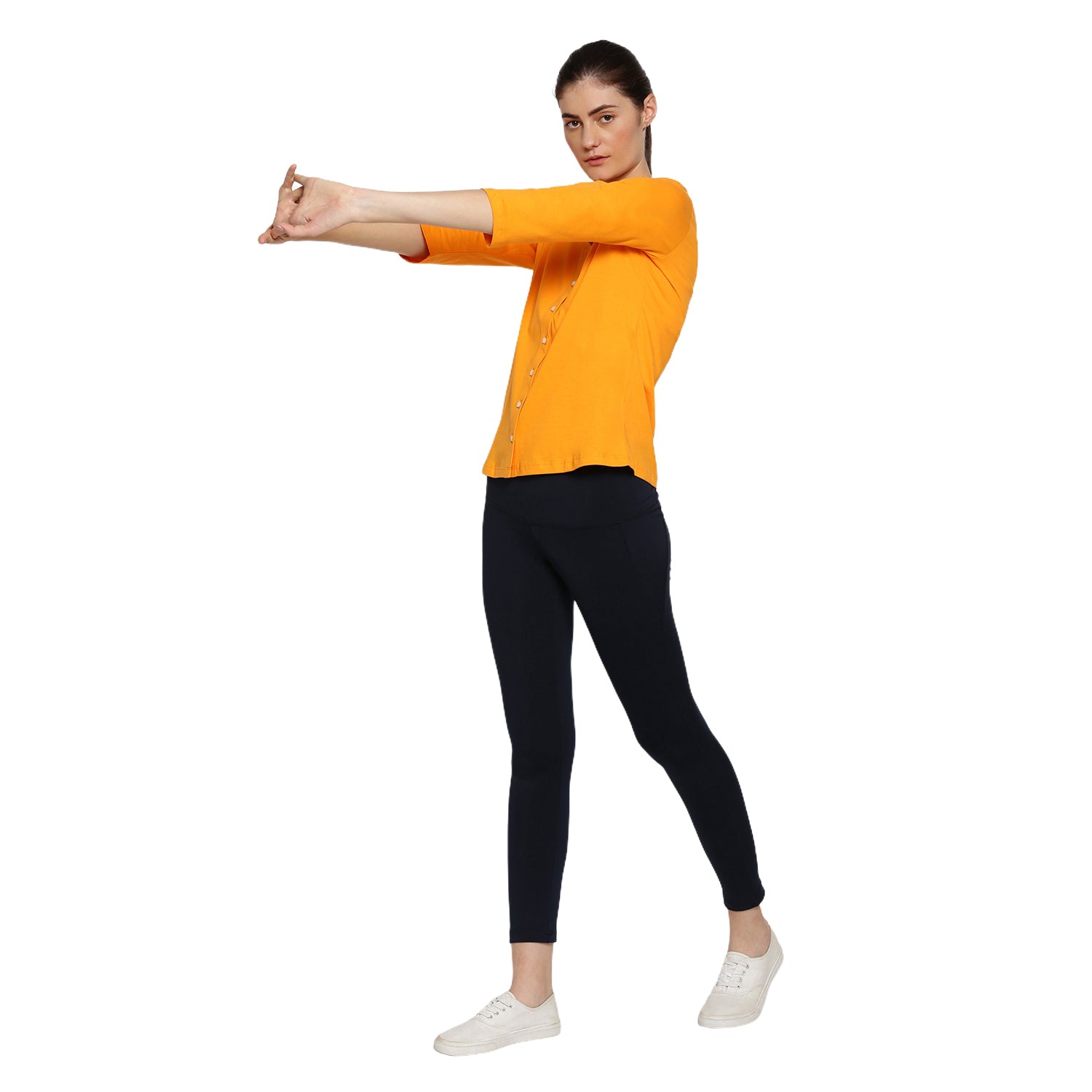 Womens Premium Cotton 3/4 Sleeve V- Neck Tops