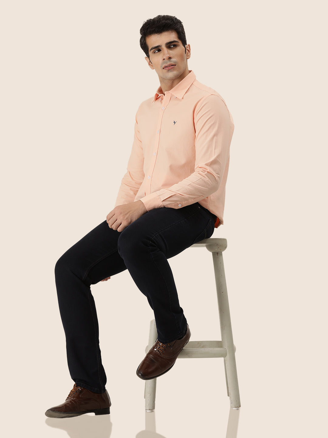 Men'S Premium Cotton Oxford Solid Shirt| Peach