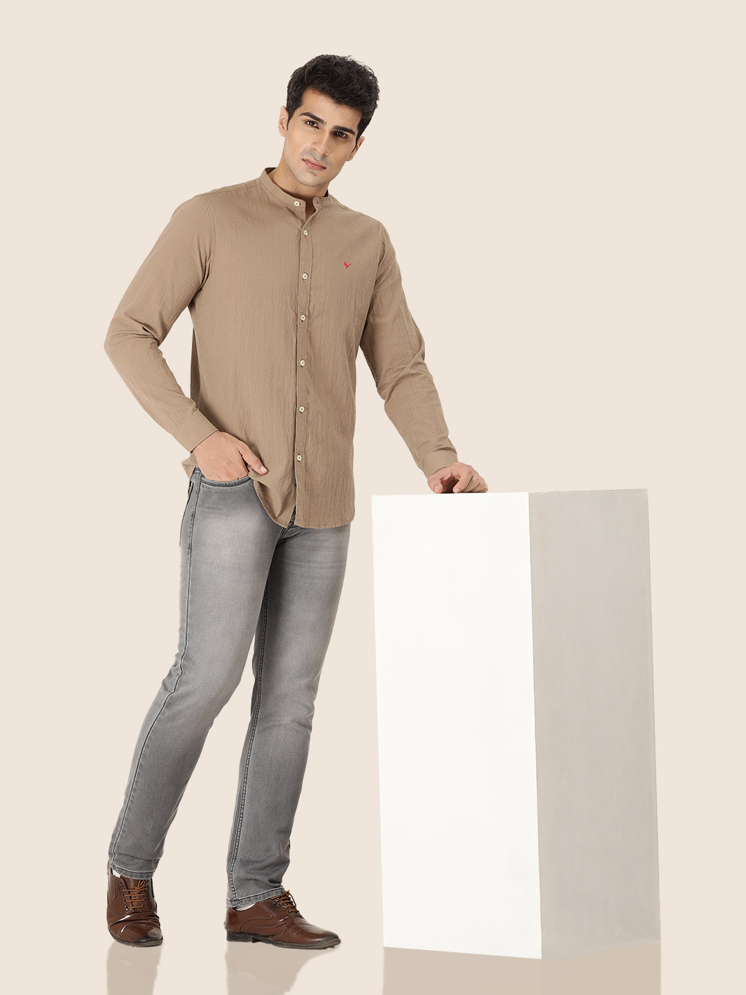 Premium Men'S Crinkle Cotton Shirt | Mustard