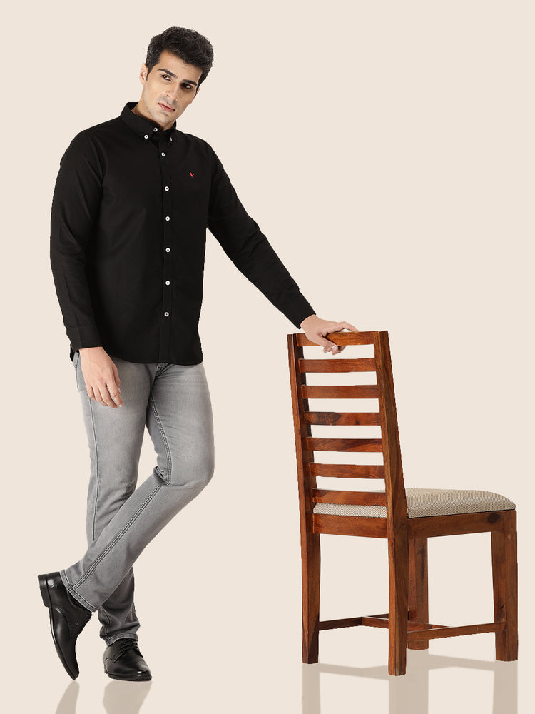 Men'S Premium Cotton Oxford Solid Shirt | Black Color