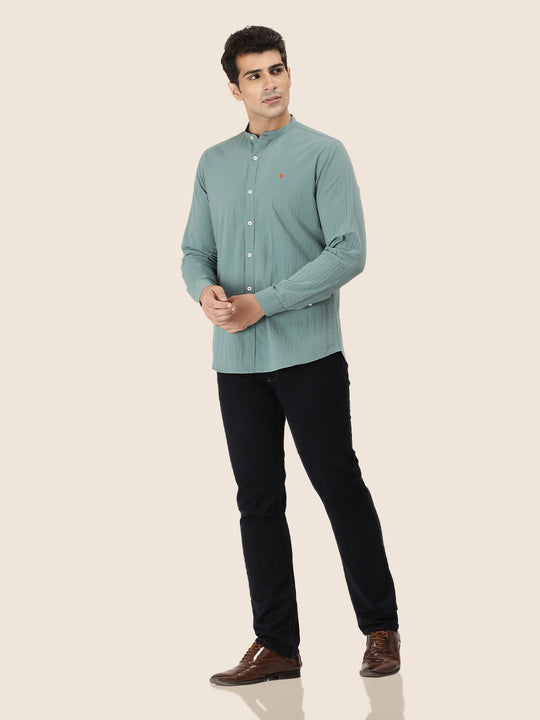Premium Men'S Crinkle Cotton Shirt | Turquoise