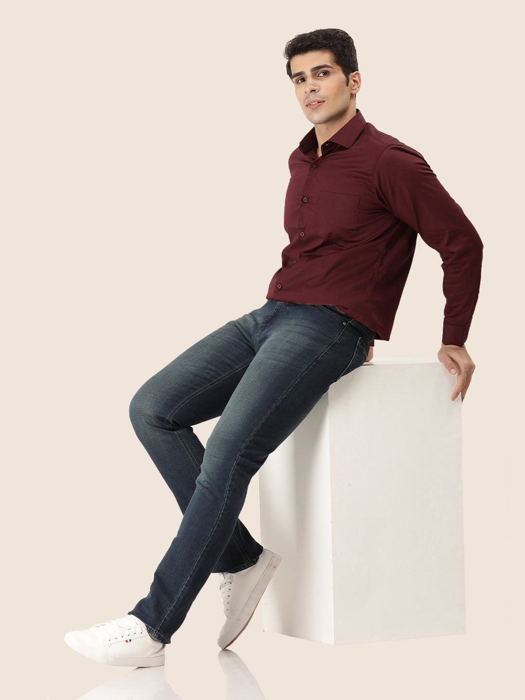 Amswan Premium Men'S Blue Dirty Wash Classic Fit Jeans