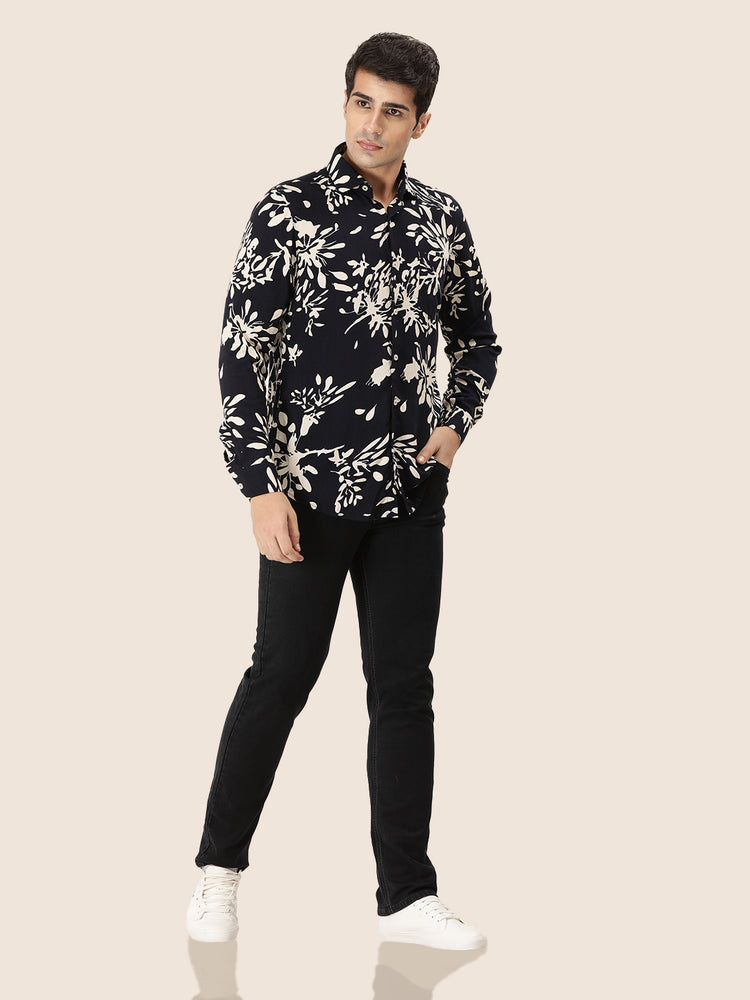Men'S Premium Rayon Shirt With Navy Floral Print