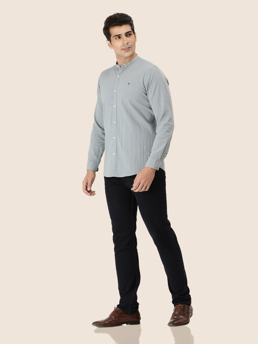 Premium Men'S Crinkle Cotton Shirt | Bluish Grey