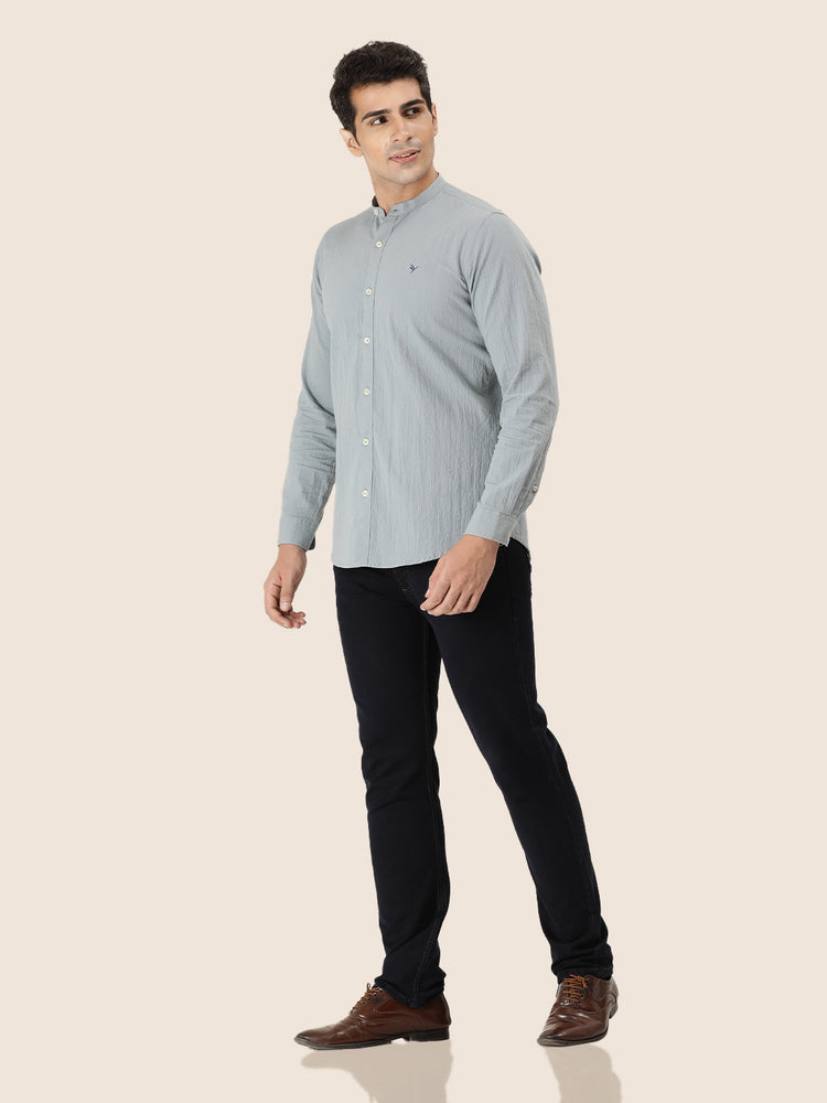 Premium Men'S Crinkle Cotton Shirt | Bluish Grey