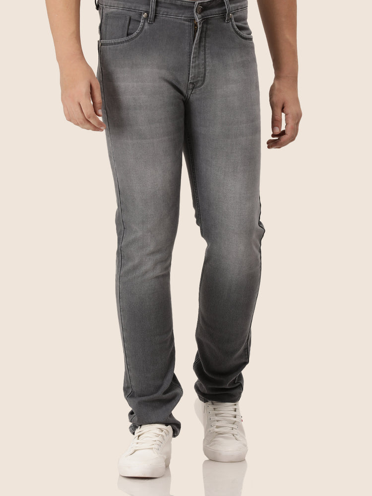 Amswan Premium Men'S Grey Dirty Wash Classic Fit Jeans